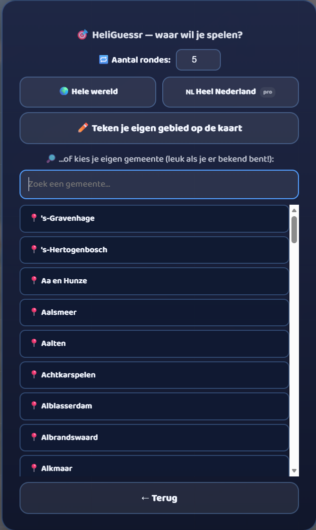 HeliGuessr beginscherm